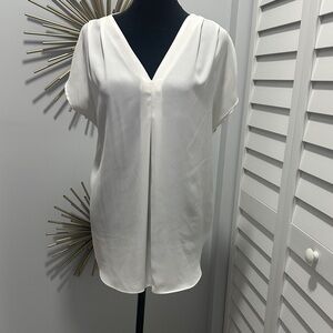 INC International Concepts Cream V-Neck Short Sleeve Blouse